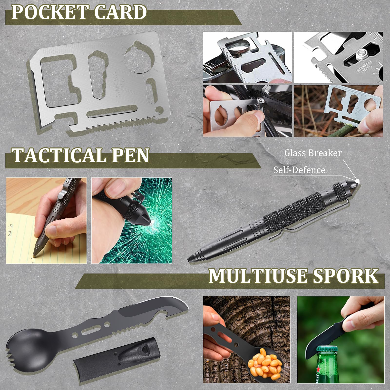 Gifts for Men Dad Husband Boyfriend Him, Survival Kits, 14 in 1 Survival Gear Camping Essentials Cool Gadgets for Camping Hiking Wilderness Adventures and Disaster Preparedness