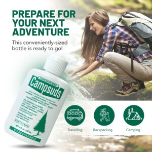 CONCENTRATED CAMPSUDS Outdoor Soap - Environmentally Conscious Camping Soap - Hiking & Camping Supplies - Camp Soap, Backpacking Soap, Travel Soap - Camping Gear Must Haves - 2 Fl Oz Bottle