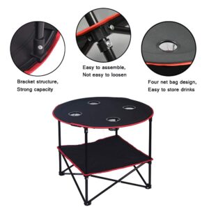 LEADALLWAY Camping Table Folding Picnic Table with 4 Cup Holders and Carrying Bags Collapsible Canvas Portable Tables Folding for BBQ Outdoor Fishing