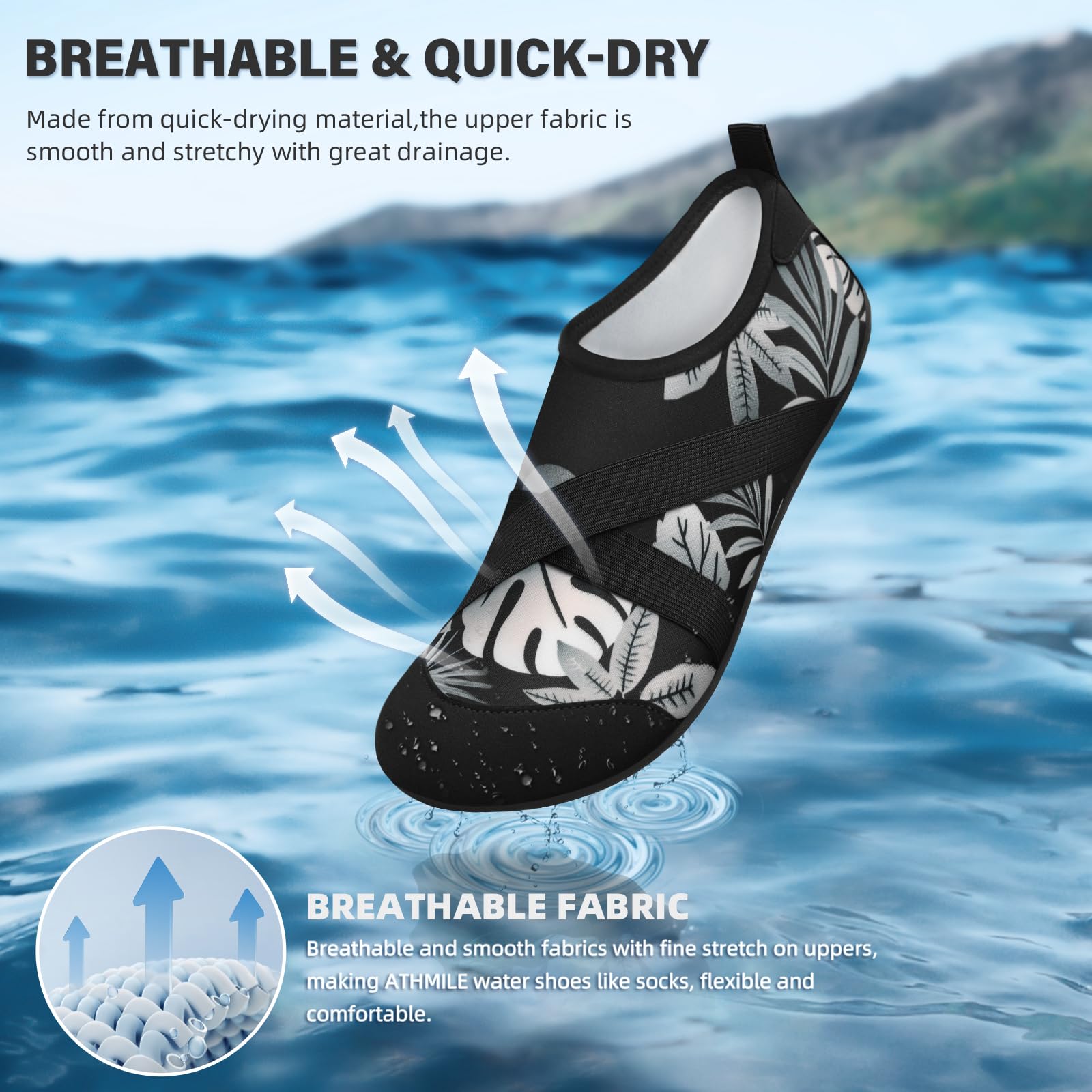 ATHMILE Womens Mens Water Shoes Barefoot Quick-Dry Aqua Socks for Beach Swim Yoga Exercise Sport Accessories Pool Camping Cruise Essentials