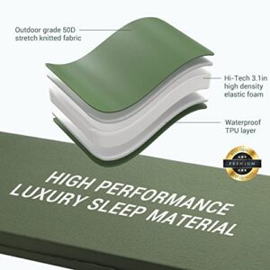 Elegear Self Inflating Sleeping Pad, 3.1" Ultra-Thick Memory Foam Camping Pad with Pillow Fast Inflating in 20s Insulated Camping Mattress Pad 4-Season Camp Sleeping Mat for Camping/Travel/Car/Tent