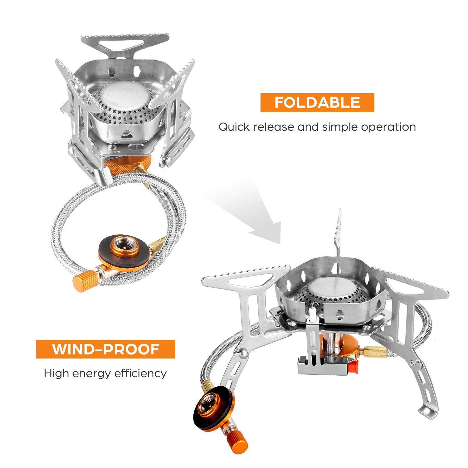 Odoland 3500W Windproof Camp Stove Camping Gas Stove with Fuel Canister Adapter, Piezo Ignition, Carry Case, Portable Collapsible Stove Burner for Outdoor Backpacking Hiking and Picnic