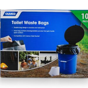 Camco Toilet Waste Bags - Features Biodegradable Powder & Leak Proof Double Bag Design - Great for Camping, RVing, Hiking, or Boating - 10-Pack (41548)