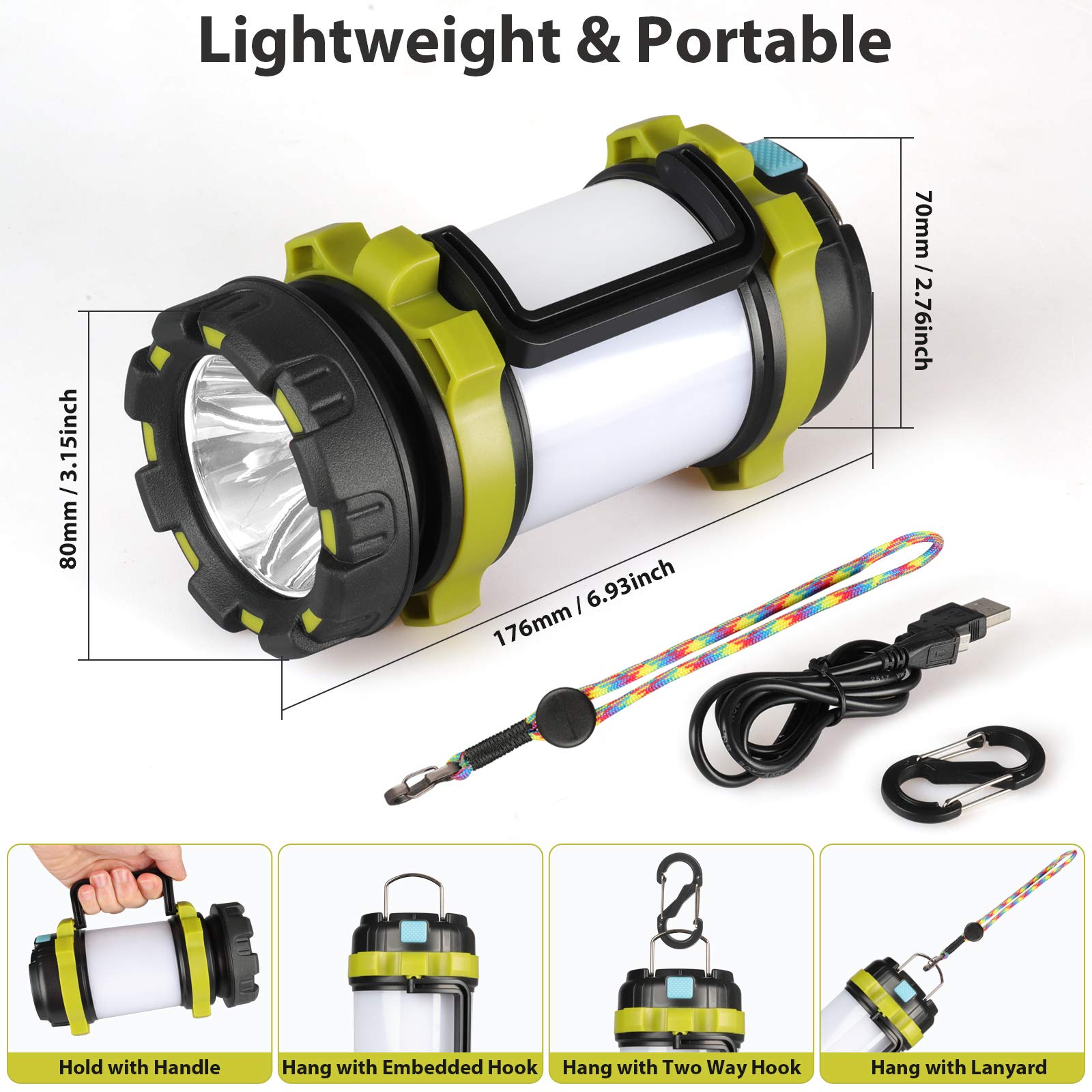 BOBKID 2 Pack Camping Lantern, Outdoor Led Camping Lantern, Rechargeable Flashlights with 1000LM, 6 Modes, 4000mAh Power Bank, IPX5 Waterproof Portable Emergency Camping Light for Hurricane Hiking