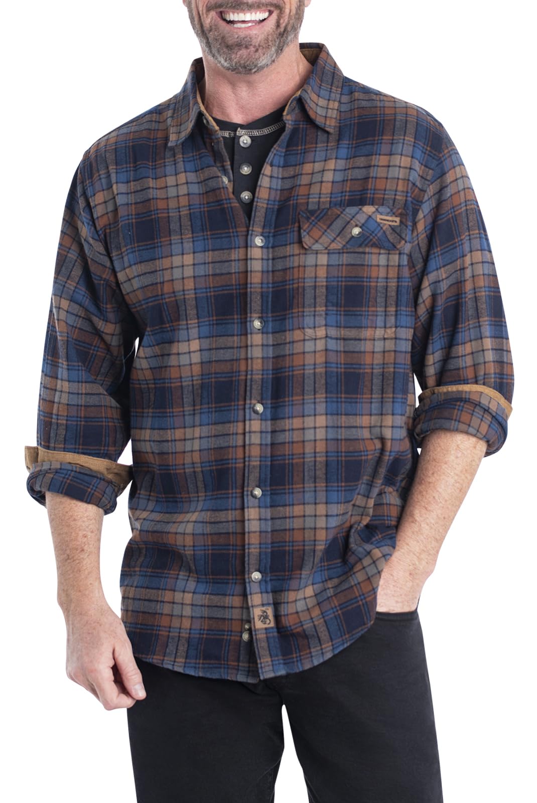 Legendary Whitetails Men's Long Sleeve Plaid Flannel Shirt with Corduroy Cuffs, X-Large