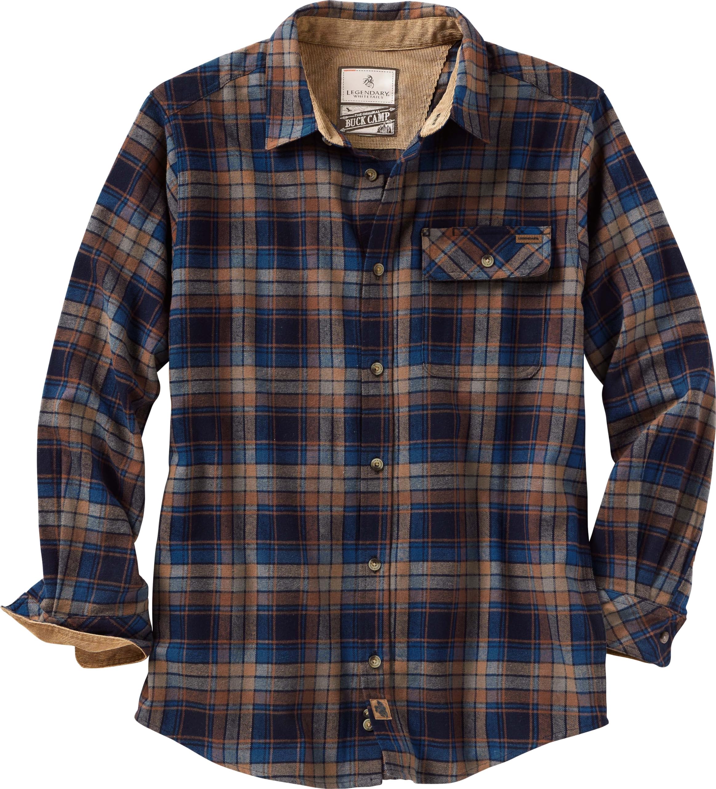 Legendary Whitetails Men's Long Sleeve Plaid Flannel Shirt with Corduroy Cuffs, X-Large