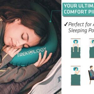 TREKOLOGY Ultralight Inflatable Camping Travel Pillow - ALUFT 2.0 Compressible, Compact, Comfortable, Ergonomic Inflating Pillows for Neck & Lumbar Support While Camp, Hiking, Backpacking