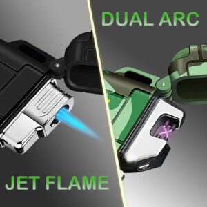 2 Pack Waterproof Lighter Outdoor Windproof Torch Lighter Dual Arc Lighter Butane Electric Lighter USB Rechargeable Lighter Flameless Plasma Lighter