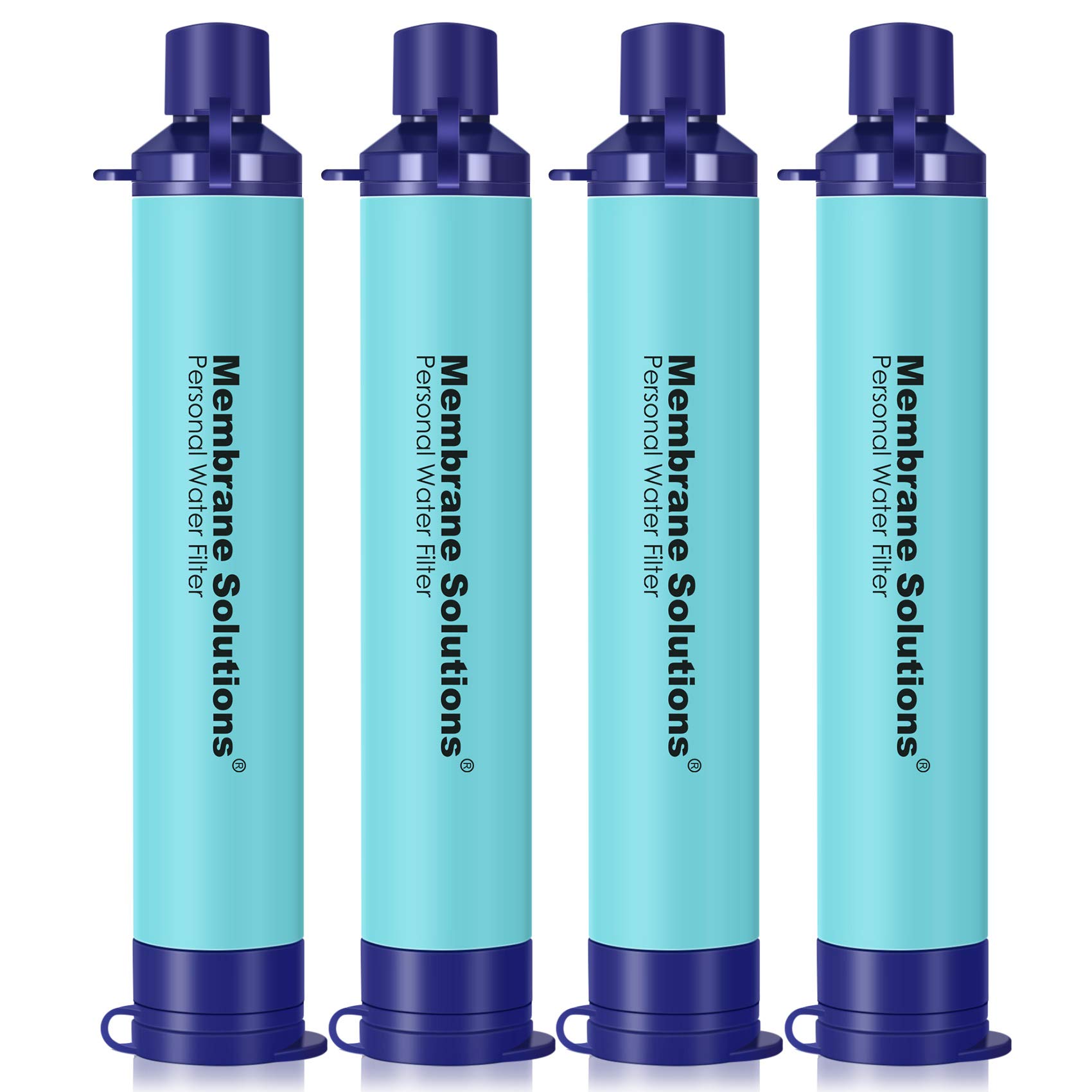 Membrane Solutions Portable Water Filter Straw Filtration Straw Purifier Survival Gear for Hiking, Camping, Travel, and Emergency, Blue, 4 pack