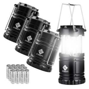 etekcity camping lanterns for power outages 4 pack, flashlight for camping essentials, emergency led battery operated lights, survival kit and gear for hurricane, black