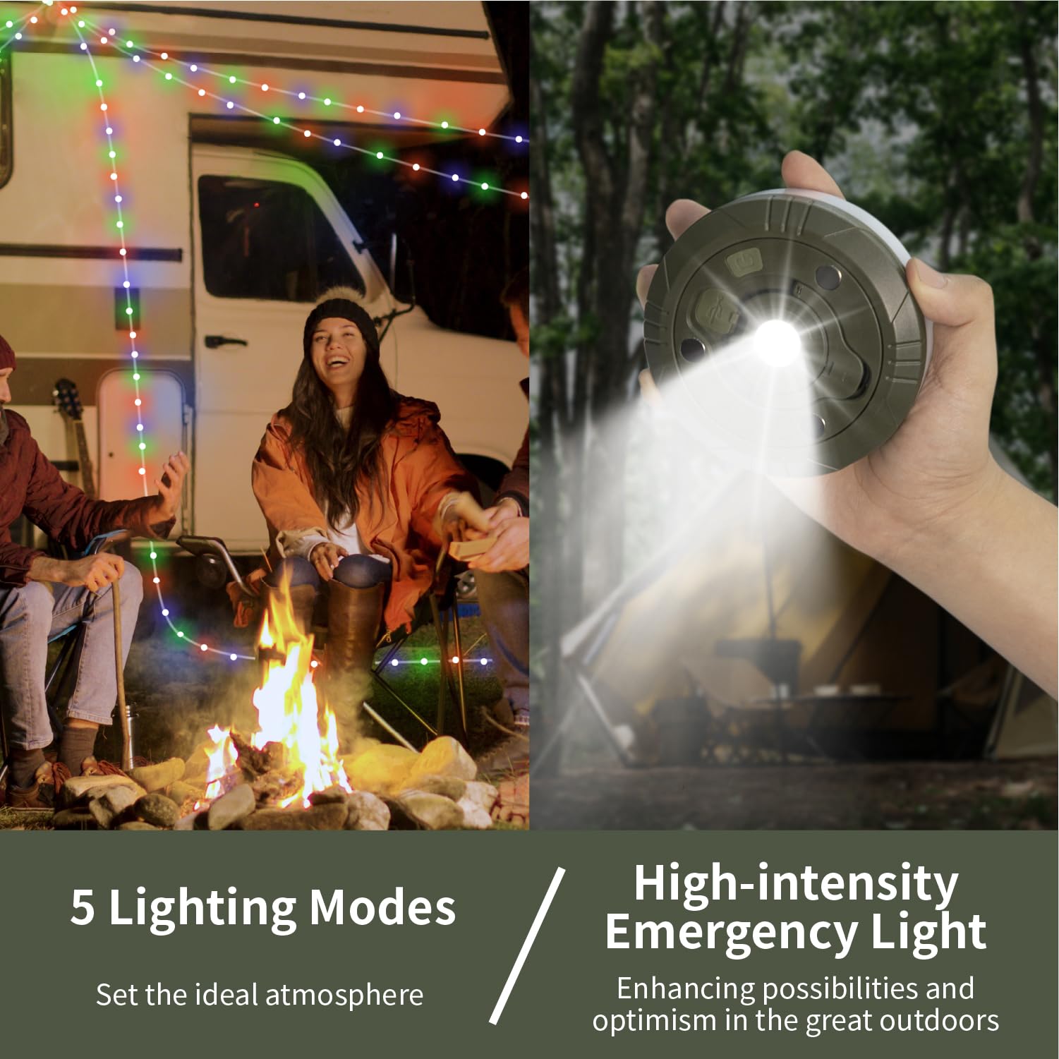 HAMLITE Camping String Lights,2 in 1 Outdoor Waterproof Portable Stowable String Light with 5 Lighting Modes(32.8Ft), USB Camping Lights, Rechargeable String Lights for Camping Yard Hiking,Decoration