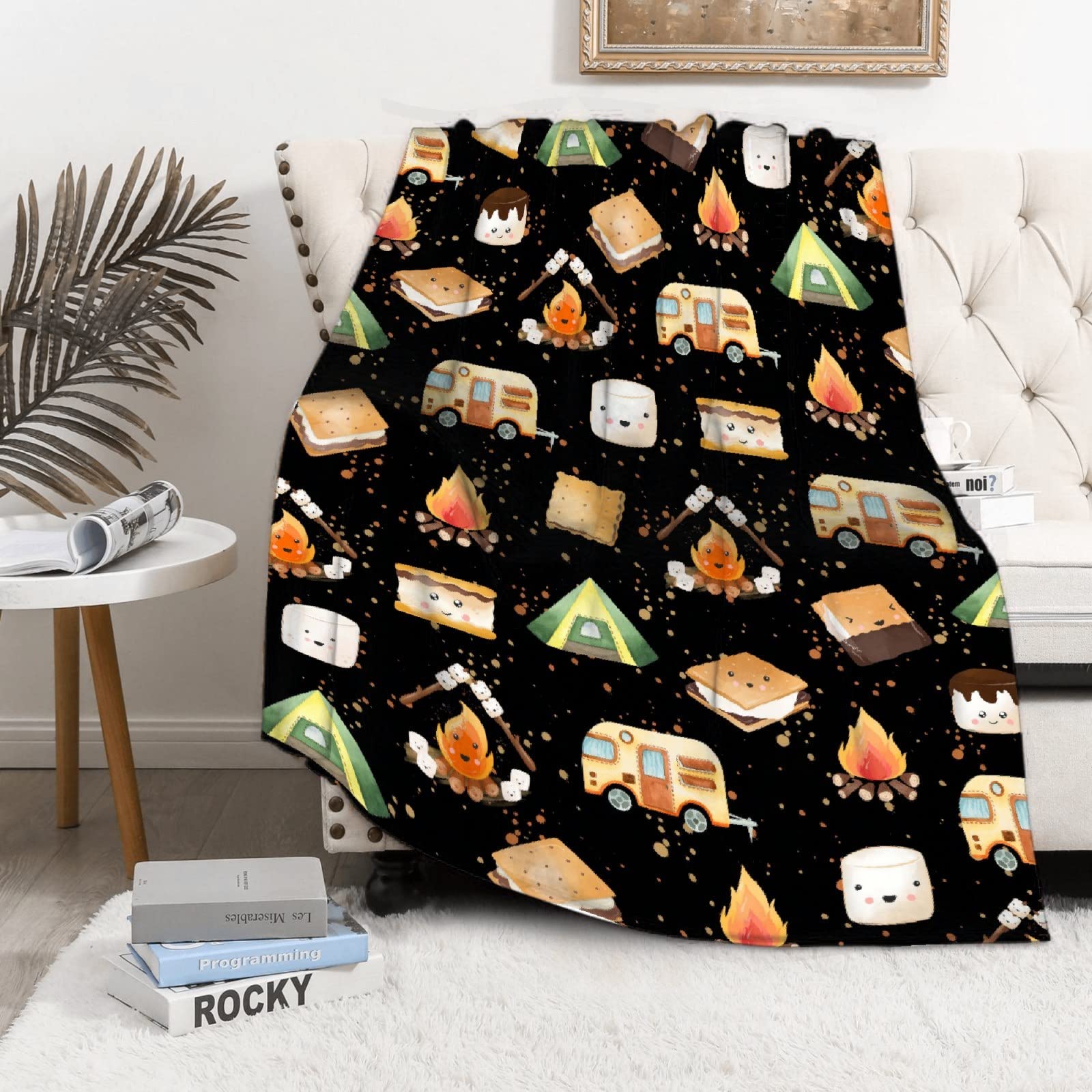 Cute S'Mores Blanket | Ultra Soft Marshmallow Throw Blanket | Plush Warm Cozy Roasted Marshmallows Blanket for Couch/Sofa/Travel/Camping | 40"x50" Camping Blanket | Camper Gifts Home Decor