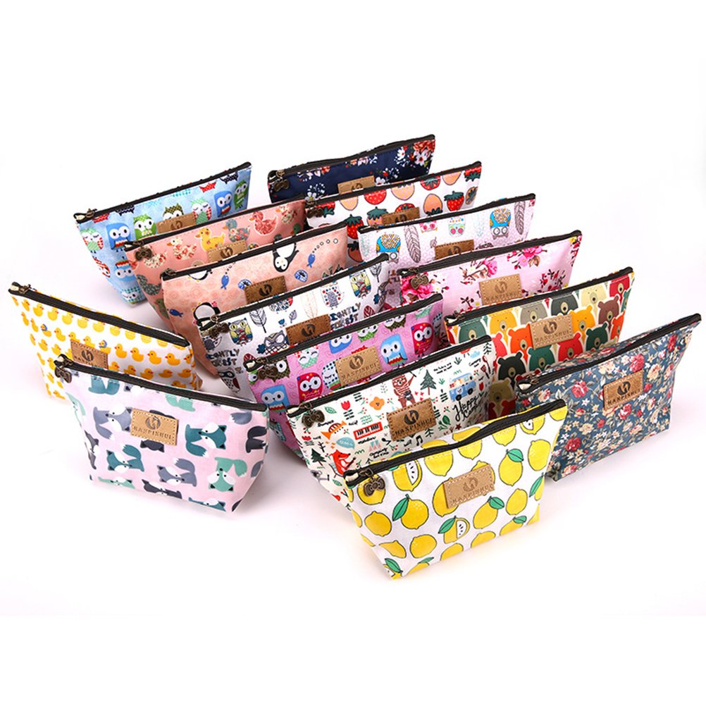 FRCOLOR Toiletry Bag, Multifunction Makeup Bag Purse Organizer Cartoon Cosmetic Pouch Waterproof Travel Cosmetic Case for Women Girls Teenagers (Happy Camping)