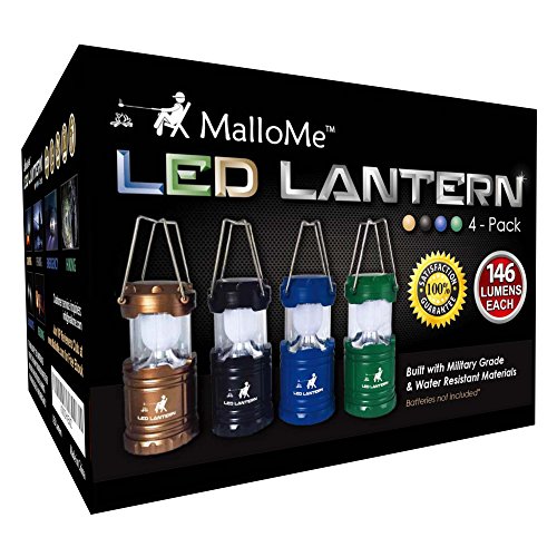 MalloMe Camping Lantern Multicolor 4 Pack Lanterns for Power Outages, Camping Lights for Tent Hanging, Camp Light Tent Lamp Emergency Battery Powered LED Lantern (Rechargeable Batteries Not Included)