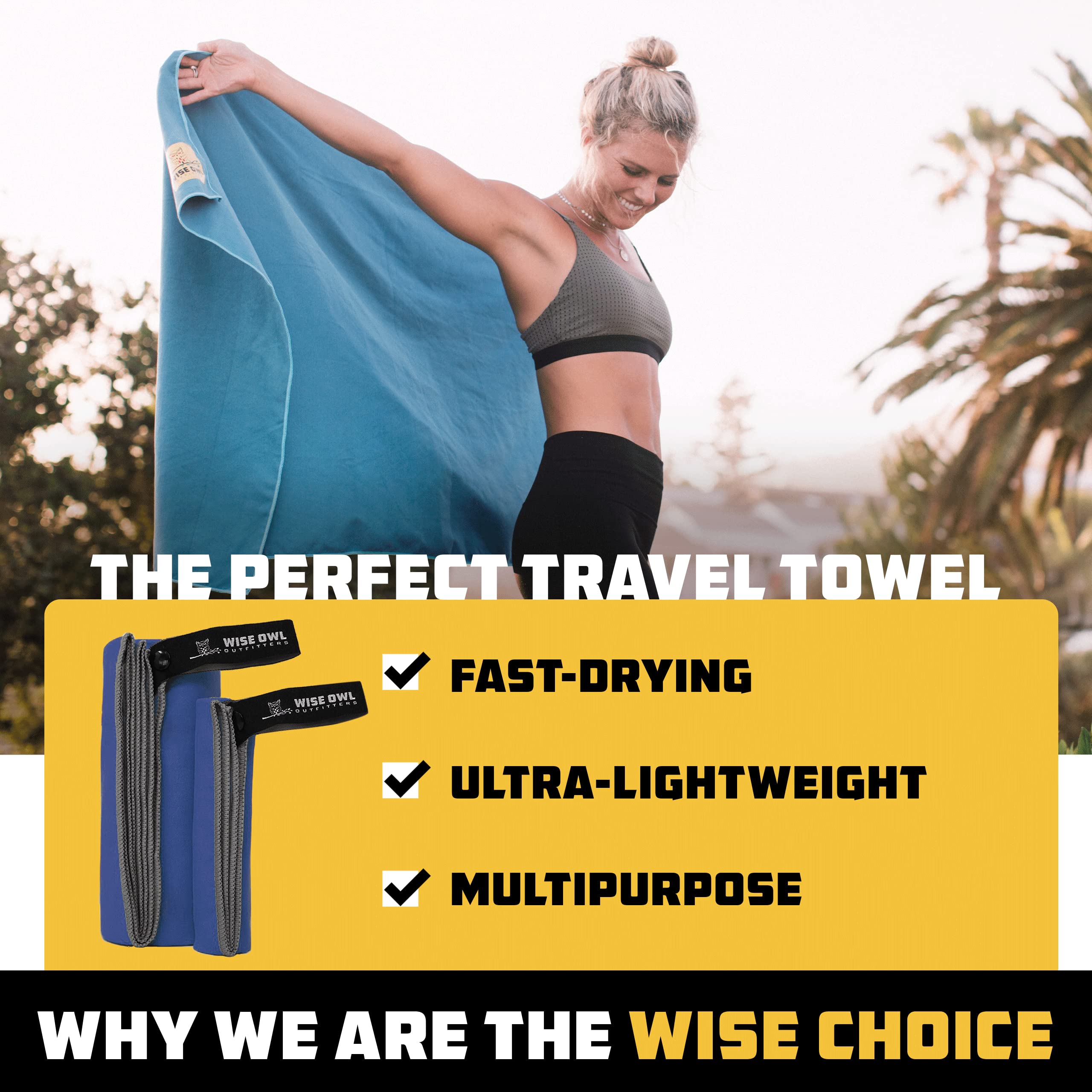 Wise Owl Outfitters Camping Towel Ultra Soft Compact Quick Dry Microfiber - Great for Fitness, Hiking, Yoga, Travel, Sports, Backpacking & The Gym - Free Bonus Hand Towel 24x48 MB