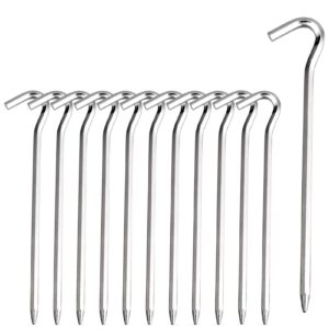 tent pegs - 12pcs aluminium tent stakes pegs with hook - 7" hexagon rod stakes nail spike garden stakes camping pegs for pitching camping tent, canopies (silver)