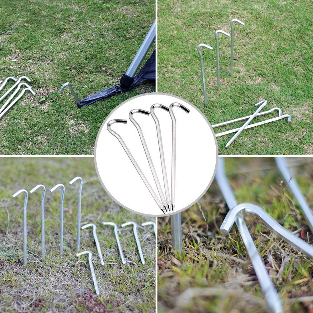 Tent Pegs - 12Pcs Aluminium Tent Stakes Pegs with Hook - 7" Hexagon Rod Stakes Nail Spike Garden Stakes Camping Pegs for Pitching Camping Tent, Canopies (Silver)