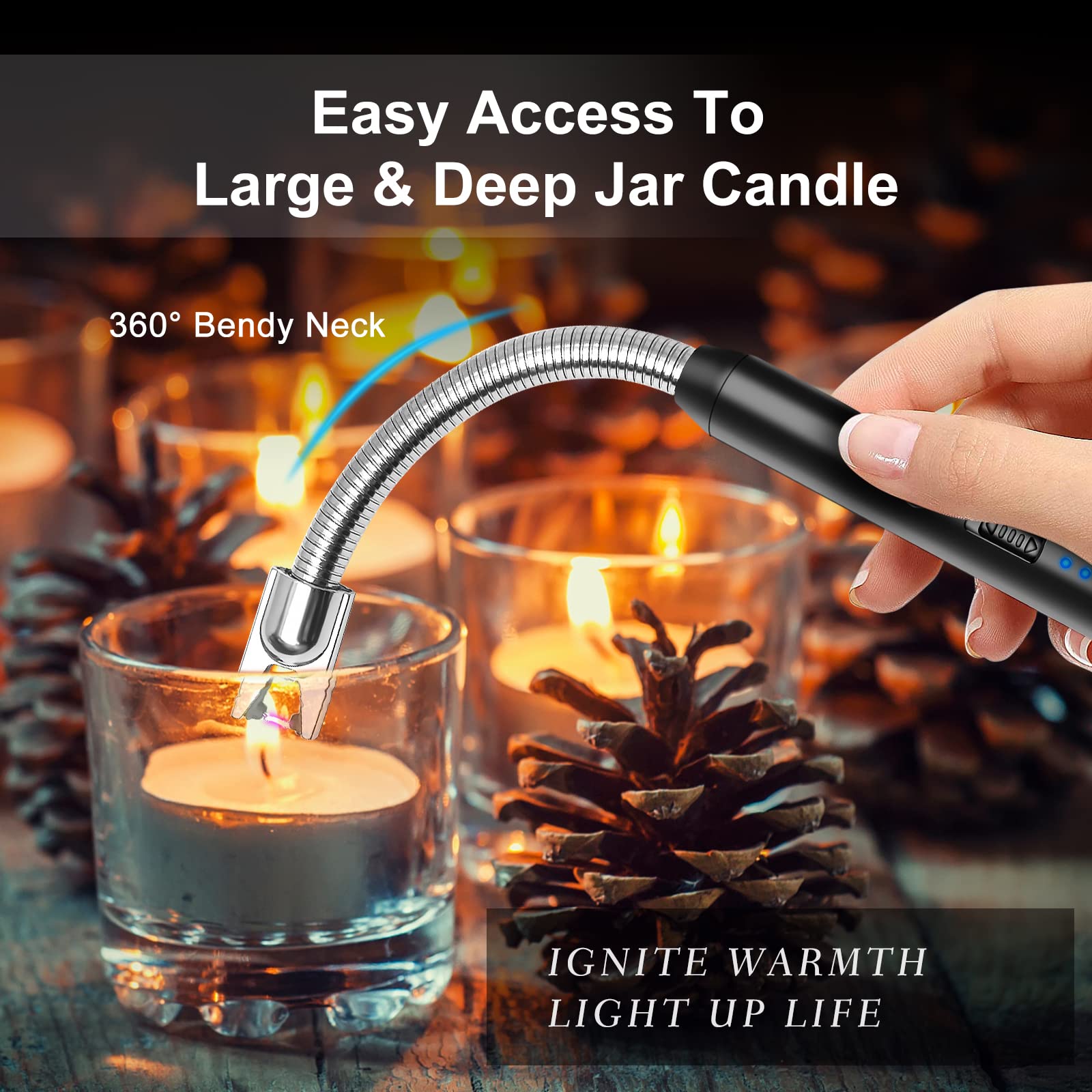 KTEBO 2Pcs Rechargeable Electric Lighters, TYPE-C Long Lighter Use Plasma Arc to Light Candle, Windproof Arc Lighter, Candle Lighter, BBQ Grill Lighter, Camping Accessories