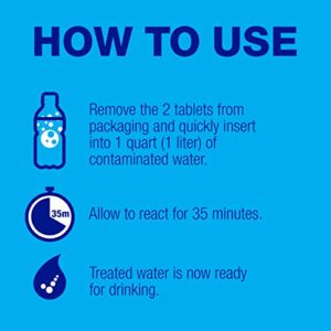 Potable Aqua Water Purification Tablets, Portable and Effective Water Purification Solution for Camping, Hiking, Emergencies, Natural Disasters and International Travel, Two 50ct Bottles, Blue