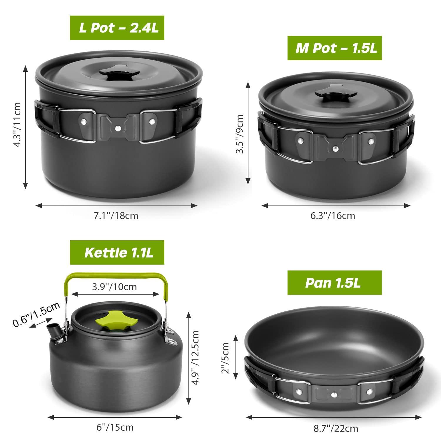 Odoland 29pcs Camping Cookware Mess Kit, Non-Stick Lightweight Pots Pan Kettle, Collapsible Water Container and Bucket, Stainless Steel Cups Plates Forks Knives Spoons for Outdoor Backpacking Picnic