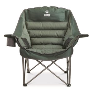 Guide Gear Oversized Extra Large Padded Camping Chair, Portable, Folding, Large Camp Lounge Chairs for Outdoor, Adults, Men and Women, Heavy-Duty 400 Pound Capacity, with Cup Holder Green