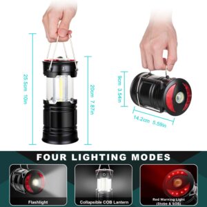 4 Pack Lantern Camping Essentials Lights, Led Flashlight for Power Outages, Tent Lights for Emergency, Survival Gear and Supplies for Hurricane, Rechargeable and Battery Powered Operated Lamp