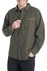 legendary whitetails men's buck camp flannel shirt, long sleeve heather button down for men casual shirt with corduroy cuffs fall & winter clothing, army, 3x-large tall