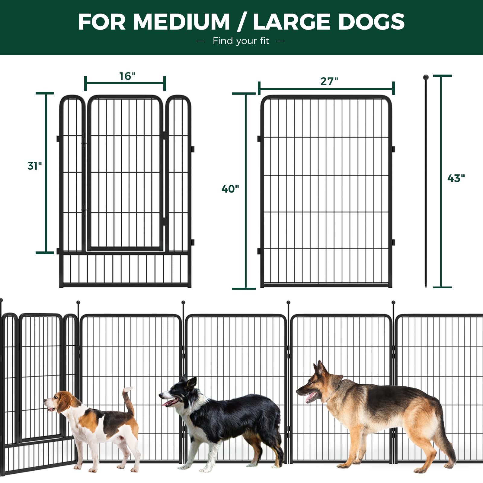 FXW Rollick Dog Playpen for Yard, RV Camping│Patented, 40 inch 16 Panels