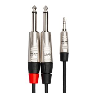 Hosa HMP-006Y REAN 3.5 mm TRS to Dual 1/4 inch TS Pro Stereo Breakout Cable, 6 Feet Cable Length, 24 AWG Oxygen-Free Copper (OFC) Conductors for Enhanced Signal Clarity