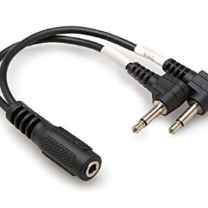 Hosa YMM-492 3.5 mm TRSF to Dual Right Angle 3.5 mm TS Air Travel Headphone Adaptor Cable