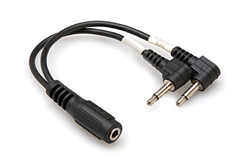 Hosa YMM-492 3.5 mm TRSF to Dual Right Angle 3.5 mm TS Air Travel Headphone Adaptor Cable