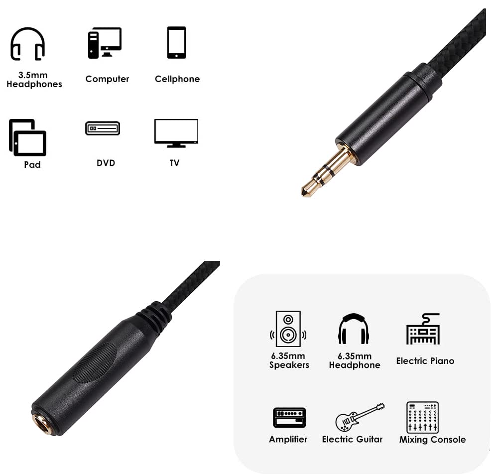 Smithok 2 Pack 3.5mm to 1/4 inch Female Headphone Adapter, Quarter 1/4 inch 6.35mm Stereo Female Jack to 1/8 inch 3.5mm Male Audio Adapter for Headphone, Amplifiers, Guitar, Amp etc.- 12inch/30cm