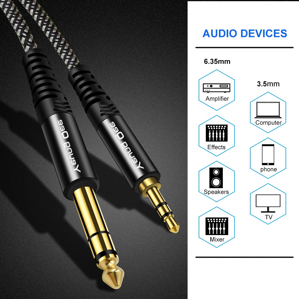 3.5mm to 6.35mm Stereo Audio Cable 50 ft,Yeung Qee 1/4 to 1/8 Audio Cable,3.5mm Male to 6.35mm Male TRS Nylon Braid Cable Compatible for iPod, Laptop,Home Theater Devices, and Amplifiers (50FT/15M)