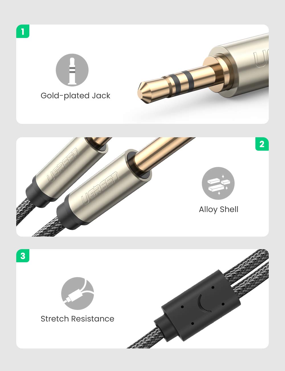 UGREEN 1/8 to 1/4 Stereo Cable 3.5mm TRS to Dual 6.35mm 1/4 TS Mono Y Splitter Audio Cord Adapter Compatible with iPhone, PC, Computer Sound Card, Mixer, Multimedia Speaker, Home Stereo System 16FT