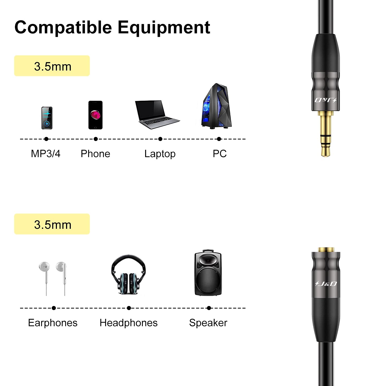 J&D 3.5mm AUX Audio Extension Cable, Copper Shell 3.5mm 1/8 inch Stereo Jack Male to Female Auxiliary Stereo Audio Cable 3.5mm TRS Male to TRS 3.5mm Female Stereo Audio Adapter Cable, 6 Feet