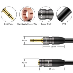 J&D 3.5mm AUX Audio Extension Cable, Copper Shell 3.5mm 1/8 inch Stereo Jack Male to Female Auxiliary Stereo Audio Cable 3.5mm TRS Male to TRS 3.5mm Female Stereo Audio Adapter Cable, 6 Feet