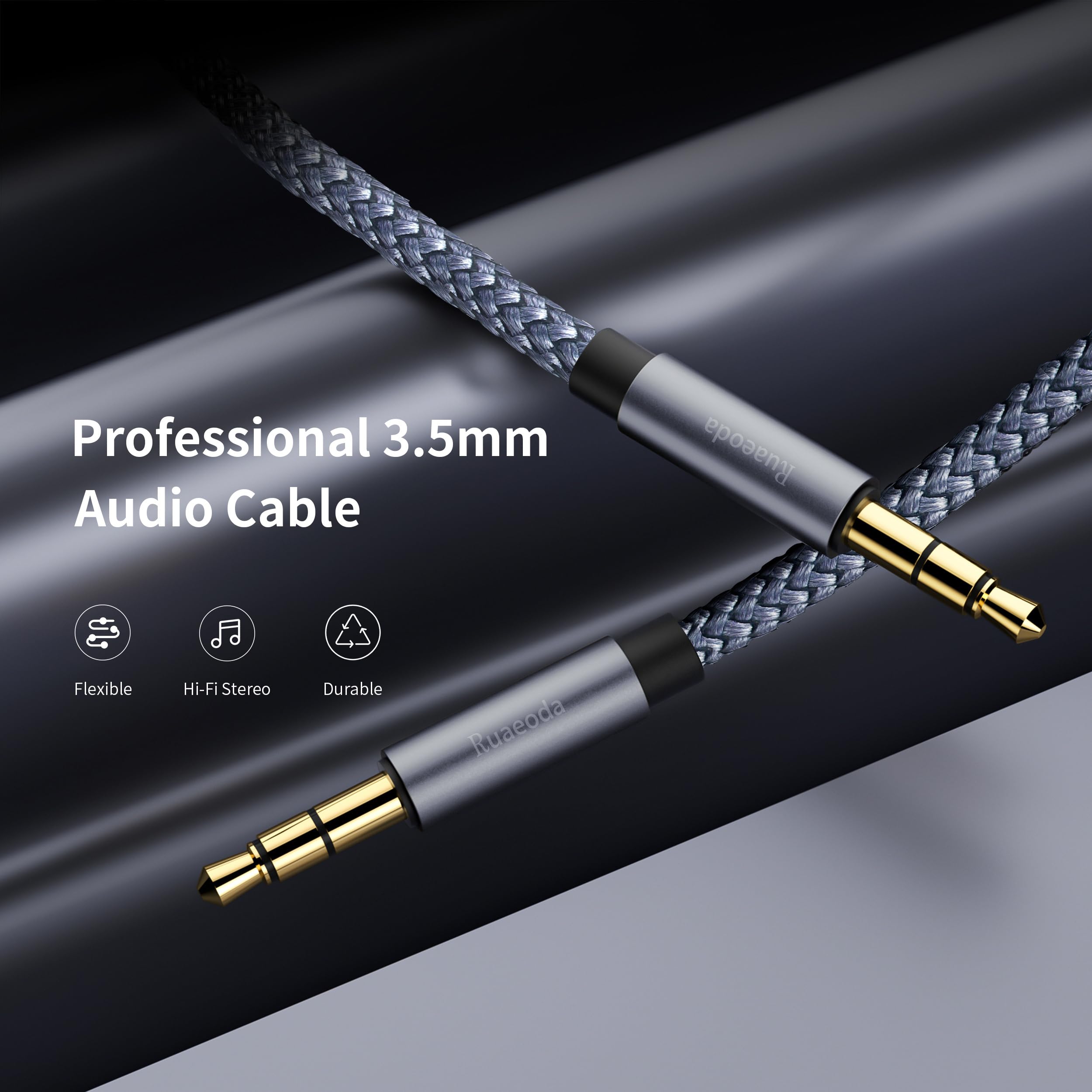 Ruaeoda Aux Cord 10ft,3.5mm Audio Cable Male to Male Stereo Hi-Fi Sound Nylon Braided aux to aux 1/8 Cable for Headphones Car Home Stereos Speakers Tablets