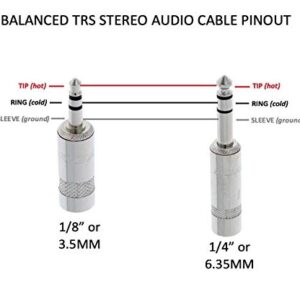 15 Foot Pro Audio 1/4 inch (6.35mm) TRS to 1/8 inch (3.5mm) TRS Balanced Cable by Custom Cable Connection