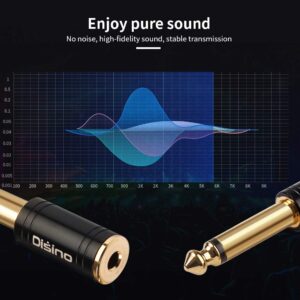 Disino 1/4" Mono to 1/8" Stereo Adapter, New Upgrade Gold-Plated 6.35mm TS Male Jack to 3.5mm TRS Female Stereo Adapter for Headphone, Amp Adapte, Black - 1 Pack