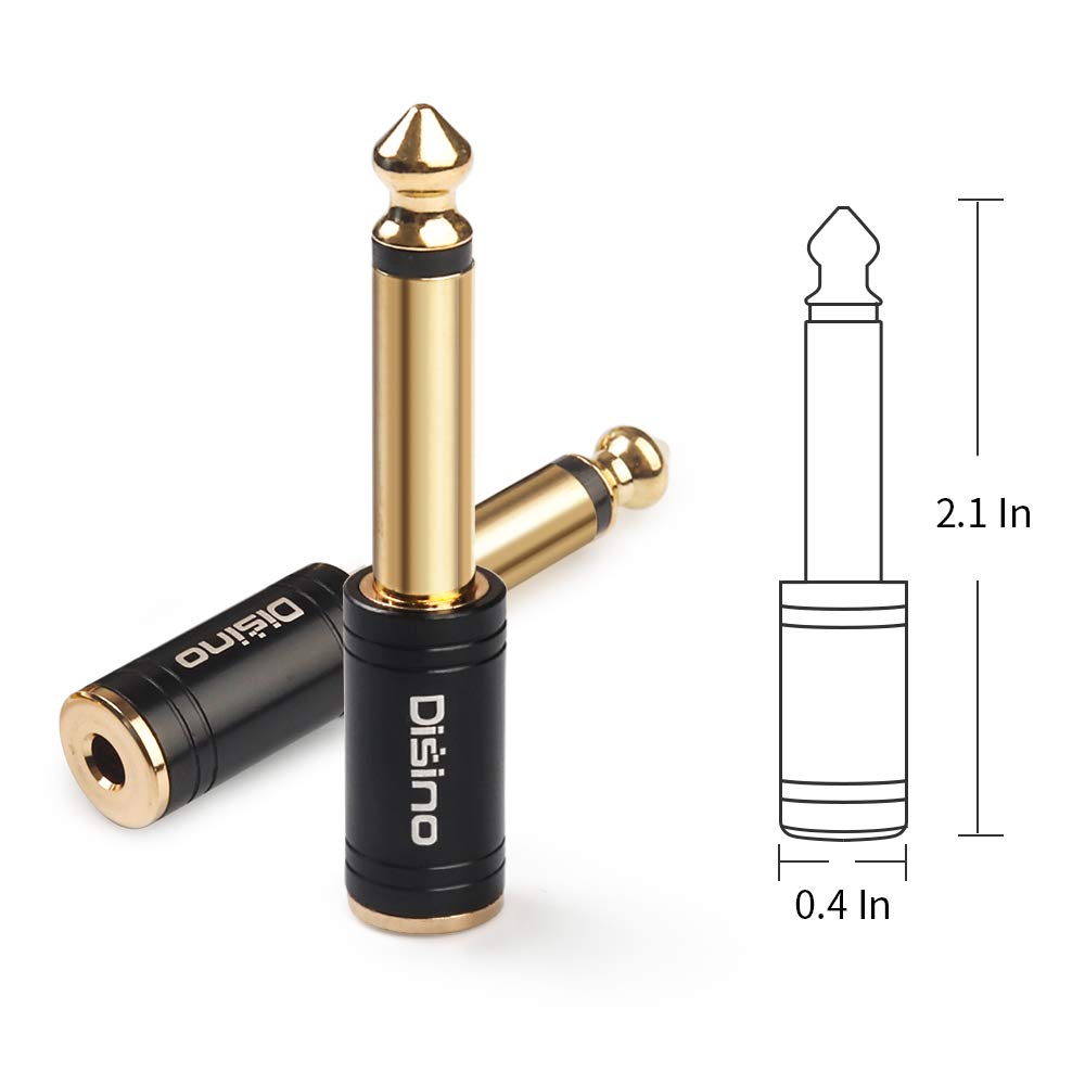 Disino 1/4" Mono to 1/8" Stereo Adapter, New Upgrade Gold-Plated 6.35mm TS Male Jack to 3.5mm TRS Female Stereo Adapter for Headphone, Amp Adapte, Black - 1 Pack