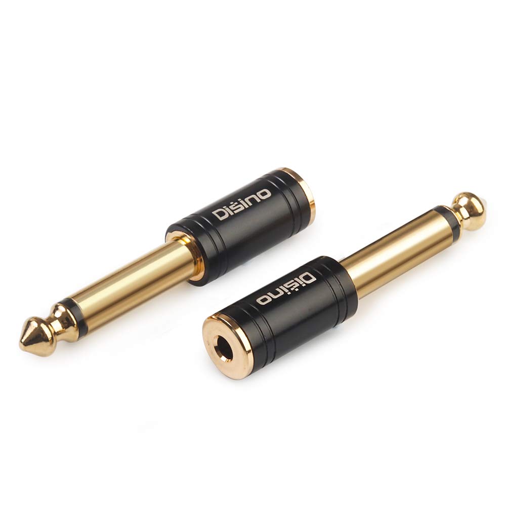 Disino 1/4" Mono to 1/8" Stereo Adapter, New Upgrade Gold-Plated 6.35mm TS Male Jack to 3.5mm TRS Female Stereo Adapter for Headphone, Amp Adapte, Black - 1 Pack