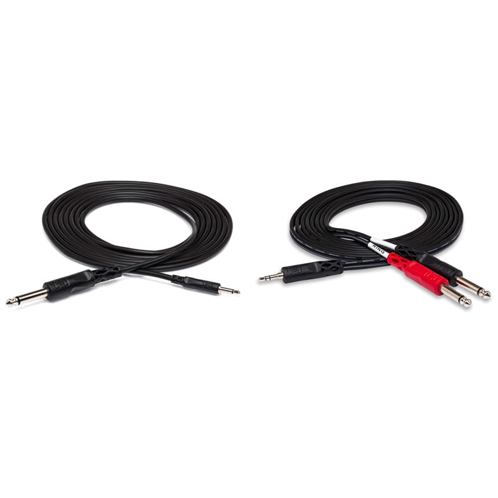 HOSA CMP-303 3.5 mm TS to 1/4" TS Mono Interconnect Cable, 3 feet, Speaker & Hosa CMP-153 3.5 mm TRS to Dual 1/4" TS Stereo Breakout Cable, 3 Feet, Laptop