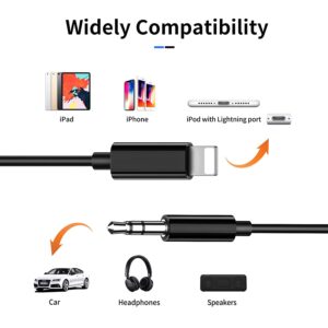 (Apple MFi Certified) iPhone AUX Cord for iPhone,Lightning to 1/8 Inch Audio Cable,3.3ft, Headphone Jack Adapter Male Aux Stereo Audio Cable Compatible for iPhone 14/13/12/11/XR/X/8/7 (Black)