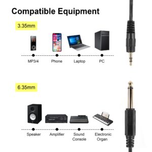 PNGKNYOCN 3.5mm TRS to 1/4 inch TS Cable，6.35mm (1/4 inch) Mono to 3.5mm (1/8 inch) TRS Stereo Interconnect Audio Coiled Cable for Headphone,Amp etc.