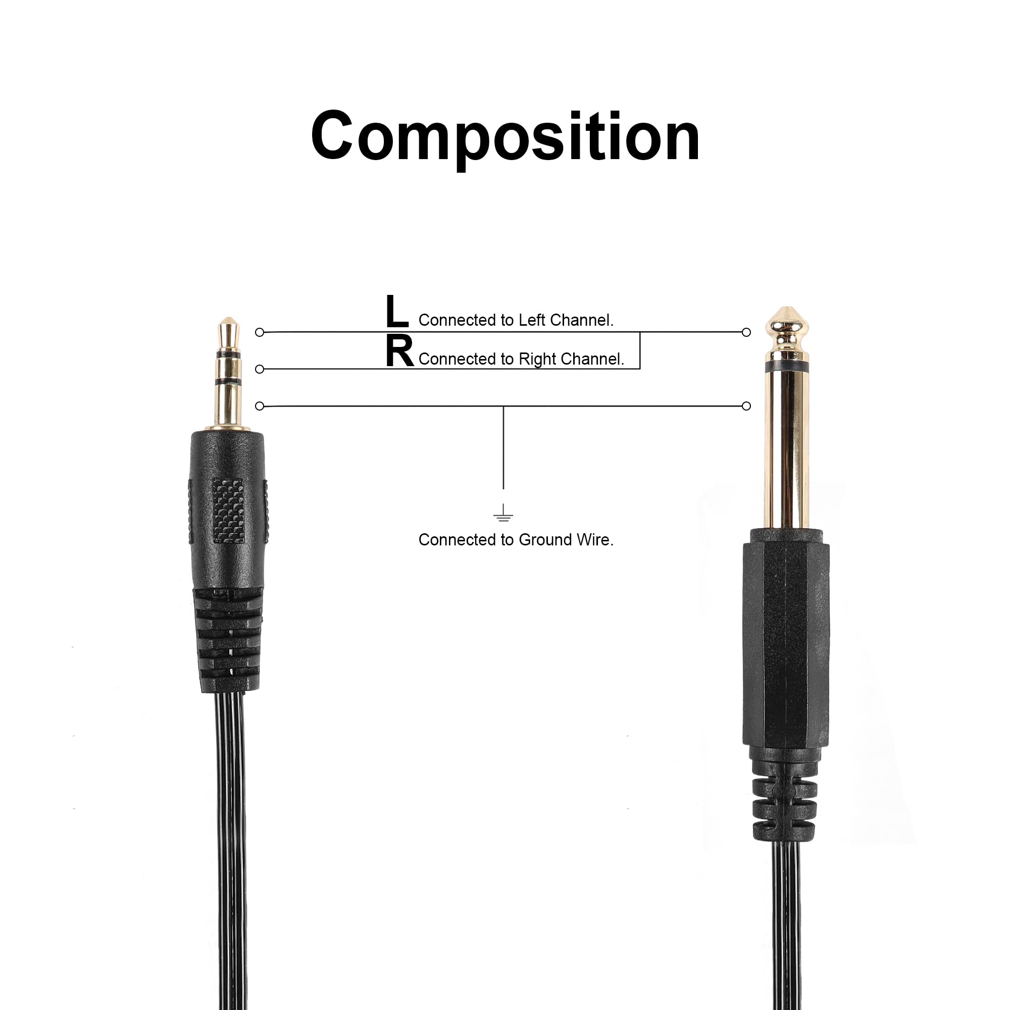 PNGKNYOCN 3.5mm TRS to 1/4 inch TS Cable，6.35mm (1/4 inch) Mono to 3.5mm (1/8 inch) TRS Stereo Interconnect Audio Coiled Cable for Headphone,Amp etc.