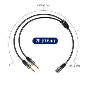 J&D 3.5 mm to 2X 3.5 mm Cable, Gold Plated Joint Copper Shell Heavy Duty 3.5mm 1/8 inch TRS Female to Dual 3.5 mm 1/8 inch TRS Male Y-Splitter Stereo Audio Adapter Cable for Headphone, 1.96 Feet