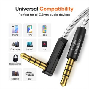 CableCreation 3.5mm TRRS Auxiliary Audio Cable 10FT/3M, 90 Degree Right Angle 4-Conductor Auxiliary Stereo Cable (Microphone) for Car Headphones,Speaker,Tablets,Laptops,Smart Phones, Black and White