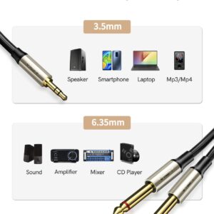 VIOY 1/8 to 1/4 Stereo Cable (6ft/2m), 3.5mm 1/8'' TRS to Dual 6.35mm 1/4" TS Mono with Brass Plating Housing Braided Audio Breakout Cable for Phones, Amp, Mixer, CD Players, Home Stereo Systems……