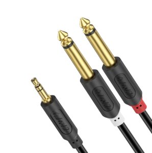 j&d 3.5mm 1/8 inch trs male to dual 6.35mm 1/4 inch ts male mono stereo y-cable splitter with gold plated audiowave series for amplifiers, mixer audio recorder