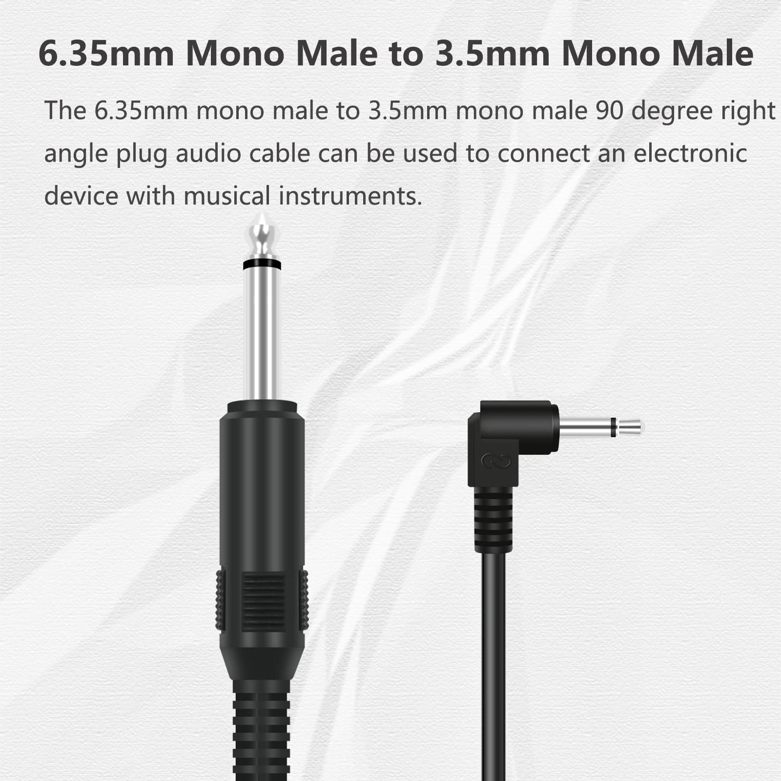 Bolvek 2 Pack 3ft 6.35mm 1/4" Mono Male to 3.5mm 1/8" TS Mono Male 90 Degree Right Angle Adapter Audio Cable Cord